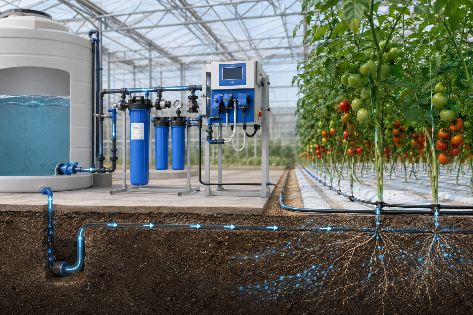 Puroxi agricultural water treatment serving a greenhouse