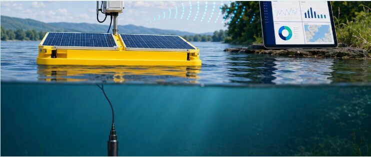Solar-powered ultrasonic algae-control platform with real-time water-quality monitoring display