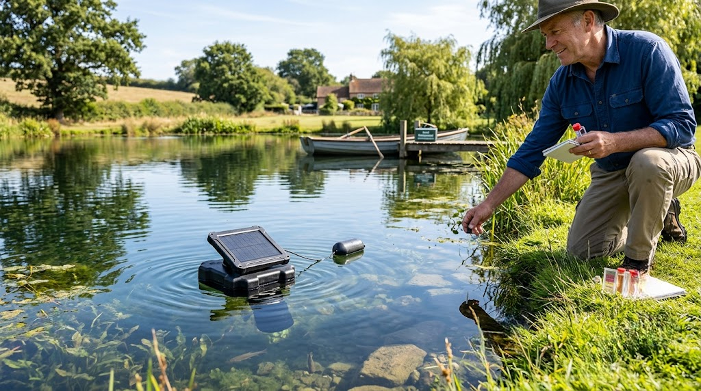 Ultrasonic algae treatment in pond