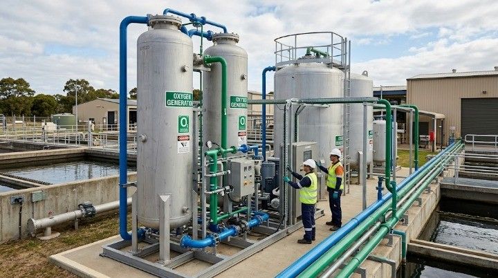 Onsite PSA oxygen generation installation for safe and efficient water treatment.